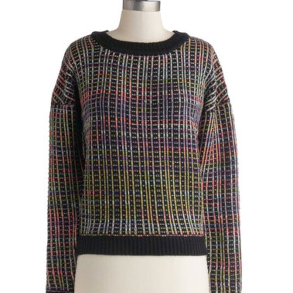 Neon Rose Sweaters - Neon Gridded Pullover Sweater